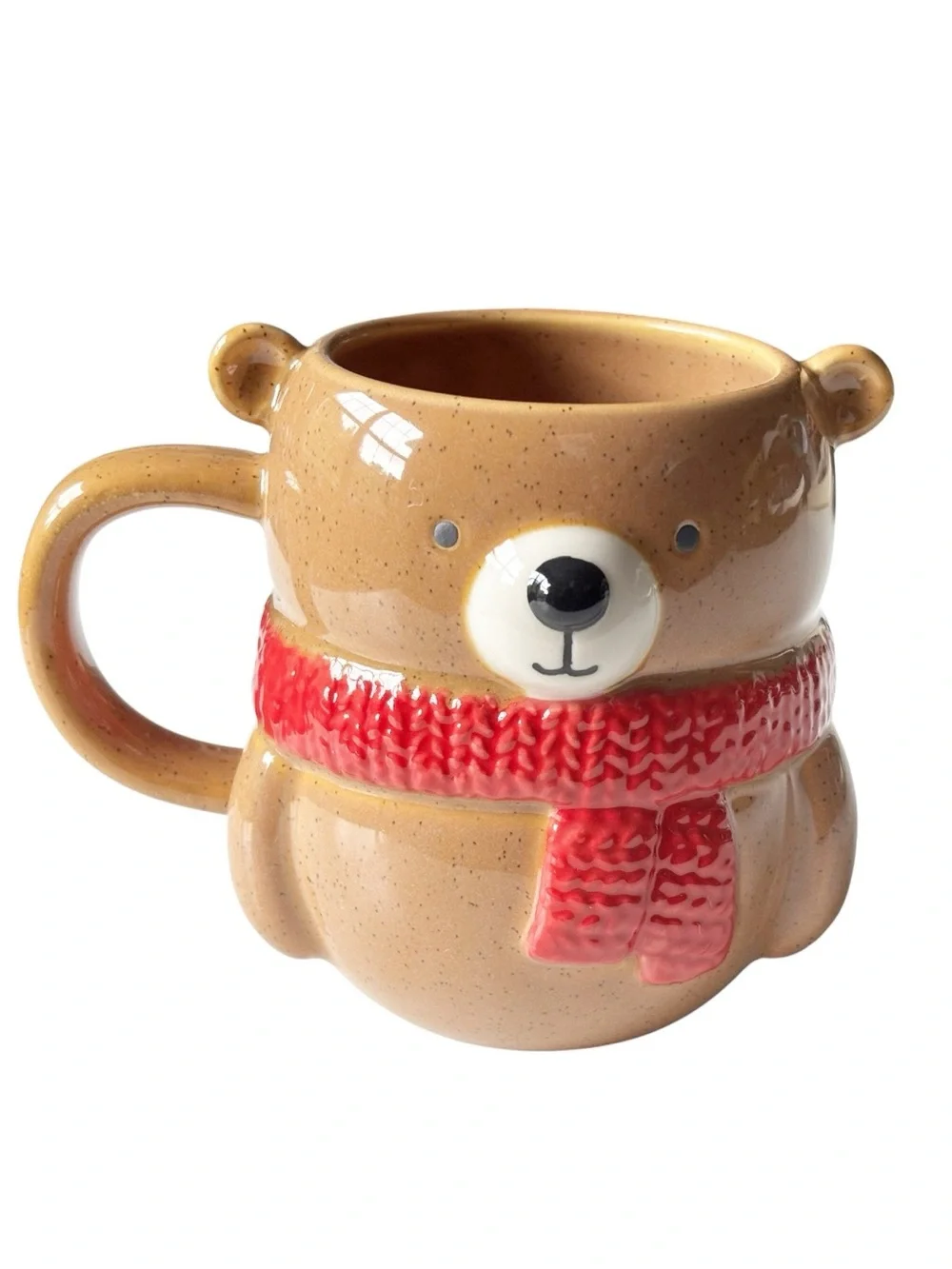 Crate & Barrel Brown Bear Holiday mug glazed ceramic 13 oz.